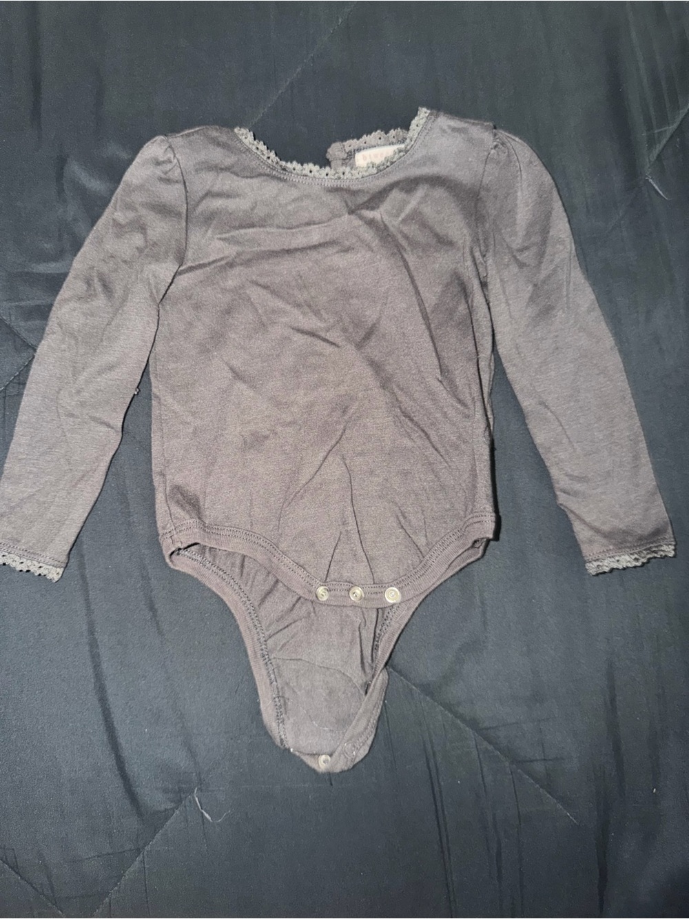 btween Long Sleeve Lace-Trim One-Piece Bodysuit in Gray